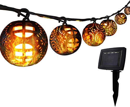 Grinaldas brilhantes de Halloween, luzes de corrente de fadas com 8 bolas de chamas e controlo remoto, IP44 para interior/exterior, luzes LED de férias para decorações de festa de Halloween, Natal