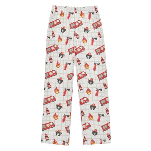 ZZXXB Fire Truck Bear Boys Long Pants Soft Trousers Elastic Waist Kids Lounge Bottoms with Pockets S-XL