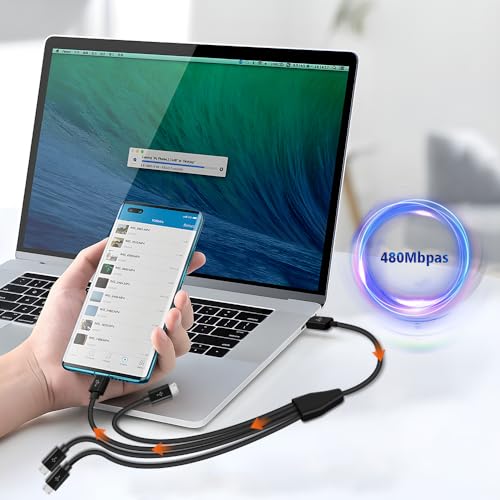 Herfair Micro USB Splitter Cable, 4-in-1 Multi Micro USB Charging Cord, USBMicro Wire Lead Type A Male to 4 MicroUSB Male Adapter Cable for Data Sync/Charge (1.64ft, Black)