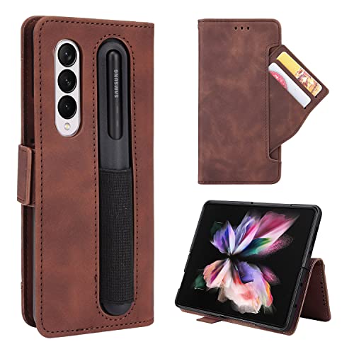 WOLAFOO Funda Samsung Galaxy Z Fold 4 5G, Funda de Cuero Z Fold 4 con Soporte, Ranura para Tarjeta Monedero, Funda Galaxy Z Fold 4 - Marrón Cover
