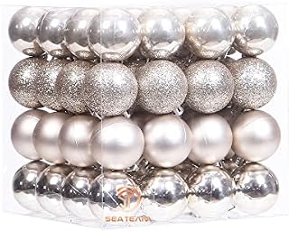Sea Team 64-Pack Christmas Ball Ornaments with Strings, 30mm/1.18-Inch Mini Size Baubles, Shatterproof Plastic Christmas Bulbs, Hanging Decorations for Xmas Tree, Holiday, Wedding, Party, Champagne