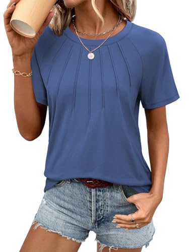 ATHMILE Womens Short Sleeve Shirts Trendy Dressy Tops Business Casual Tee Fashion Knitted Blouses Y2k Outfits 2025