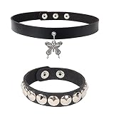 haihaz, PU Leder Gotik Punk Rock Lederhalsband Halskette,Lederhalsband Choker,Schwarz Einstellbar Kragen Halsband,Damen Punk Goth Choker Kragen,mit Nieten Breit Leder Armband,Leder Halsband