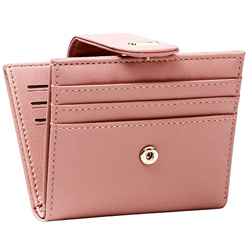 Image of Badiya Small Wallets for Women Bifold Multi Card Case Wallet Slim Credit Card Holder with Zipper Coin Purse, Pink, one size, Minimalist