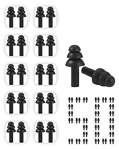 50 Pairs Reusable Silicone Ear Plugs - Waterproof, Hypoallergenic - Ultra Comfortable Noise Reduction Earplugs for Swimming, Concerts, Snoring, Loud Noise, NRR 26dB with Carry Case (Black)