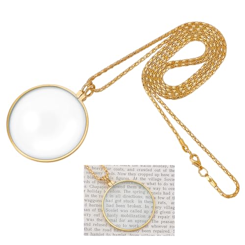 UNICRAFTALE 4 collares con lupa con colgantes redondos planos, largos, náuticos, vintage, cadena de metal, lente de aumento dorada, colgante para libros, suministros de manualidades, 92 cm