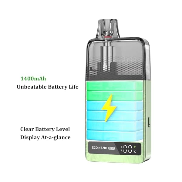 Vaporesso Eco Nano Plus Kit 1400mAh Built-in Battery fit 10ml ECO Nano 0.6/0.8/1.2ohm Mesh Pod 35000 puffs Electronic Cigarette Vape Airflow Adjustable No Liquid No Nicotine (Noir minuit)
