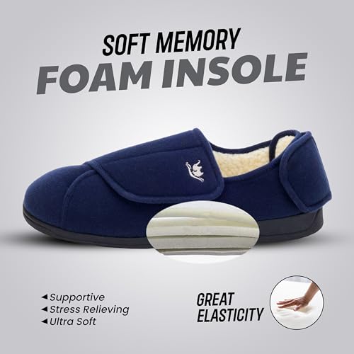 Image of Mens Extra Wide Width Diabetic Slippers Memory Foam With Adjustable Soft Non-Slip Orthopedic House Shoes for Elderly Swollen Feet, Arthritis, Edema