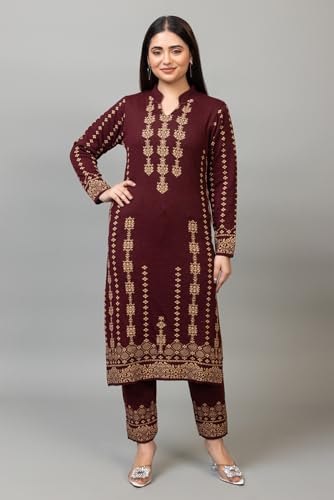 Image of ColorChakra Woolen Kurta Palazzo Set for Womens Winter wear Wool Kurti Sizes M to 4XL