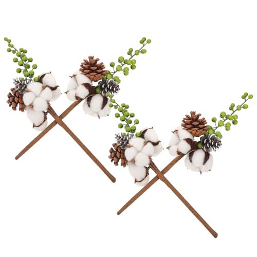 VALICLUD 4 Piezas Tallos de Algodón Preservados con Piñas y Bayas Realistas Decoración Floral Rústica para Bodas y Arreglos de Mesa Flores Secas para Manualidades y Ambientación del Hogar