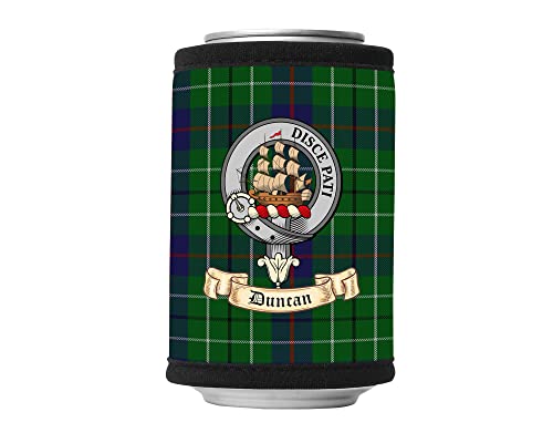 Duncan Scottish Clan Beverage Can Wrap with Duncan Clan Crest on Duncan Tartan