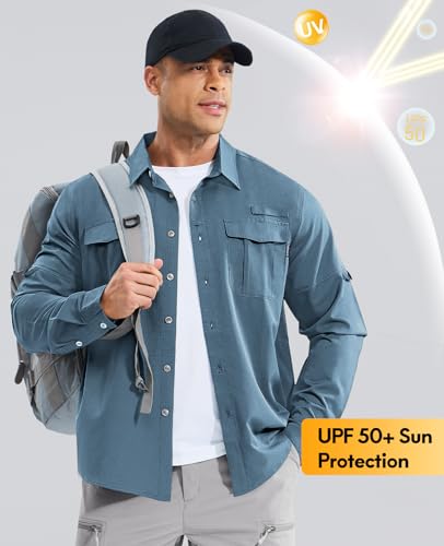 Haimont Men's UPF50+ Sun Protection Fishing Shirts Hiking Travel Shirts Button Down Long Sleeve Shirts with Pockets4