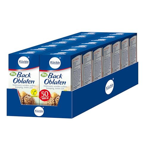 Küchle Bio Backoblaten 50mm im 14er Vorratspack | Vegan | Rund mit 50 mm Durchmesser | Zum Backen von Makronen | Innen zart außen knusprig | 14 x 37g
