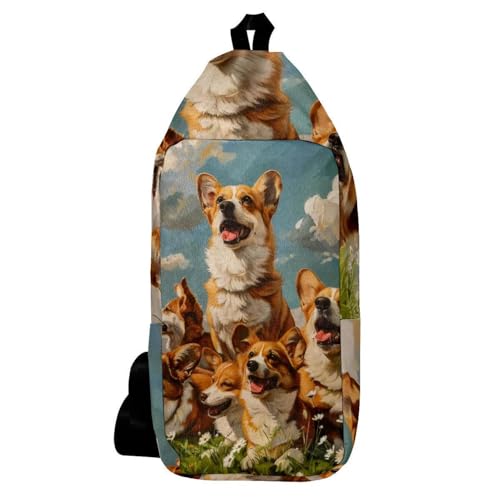 Sac à dos à bandoulière Corgi imprimé fleuri et solide pour cyclistes et piétons