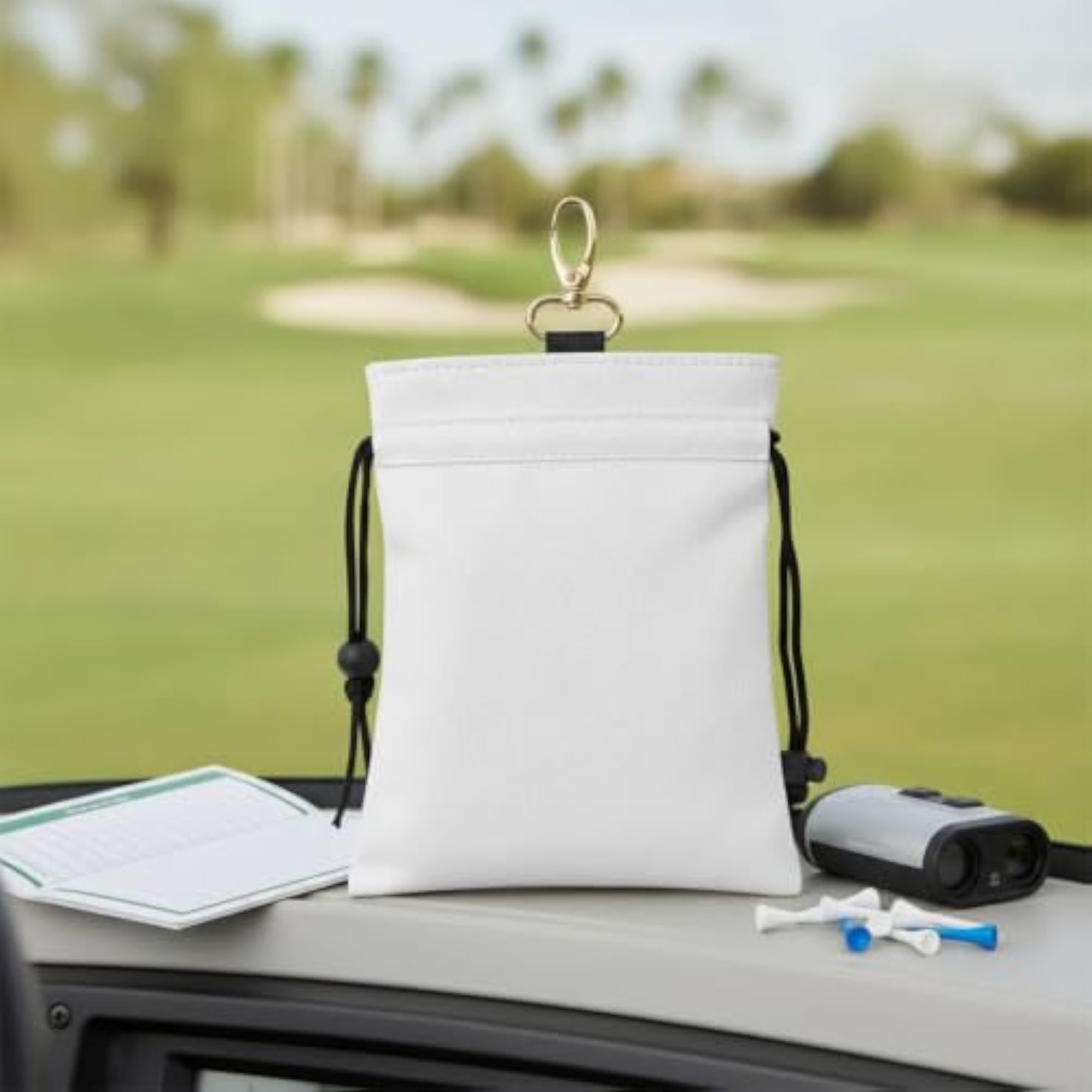 Faux-Leather Drawstring Accessory Pouch with Clip