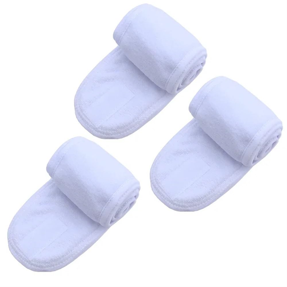 Juego de 3 diademas anchas ajustables para mujer, yoga, baño, ducha, maquillaje, lavado facial, cosméticos, accesorios (3 unidades, blanco)