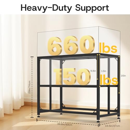 Image of Fish Tank Stand, 40 Gallon Heavy Duty Metal Aquarium Stands, Reptile Tank, Turtle Tank, Breeder Tank Stand, 660LBS Capacity Terrarium Stand Rack with 2-Tier Storage Shelves (Black, 36.5 inchx18.5 inchx29.5 inch)