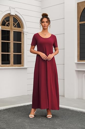 Image of Nimsruc Women Summer Long Dress Casual Sexy Short Sleeve Loose Maxi Dresses for Women 2025