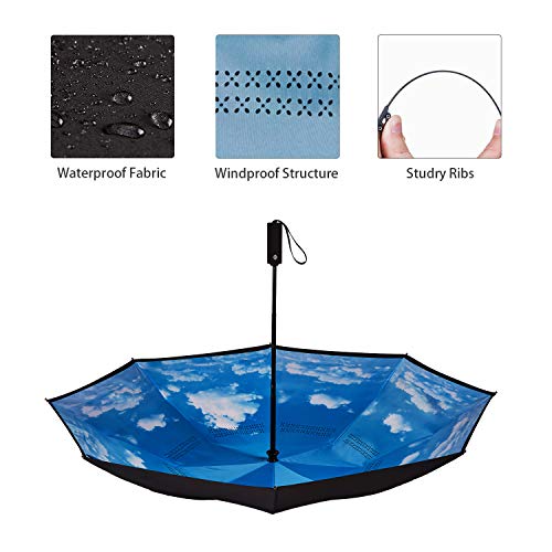 Image of Inverted Umbrella Double Layer Automatic Folding Reserve Umbrella Windproof UV Protection for Rain Car Travel Outdoor Men Women