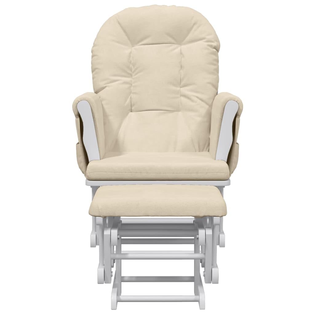 KOIECETA Schaukelsessel mit Hocker Schaukelstuhl Relaxsessel Relaxstuhl Schwingsessel Sessel Stuhl Stillstuhl Gleitend Stoff (Cremeweiß)