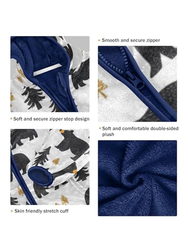 Abstract Black Bear Tree Girls Fleece Jacket Girls Fall Jacket Boys Coats Zip Up Hoodie Children Outerwear 2-10T3