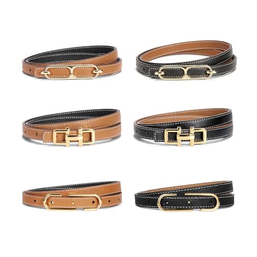 DD | JJ | H Buckle Genuine Leather Reversible Skinny Belt for Women