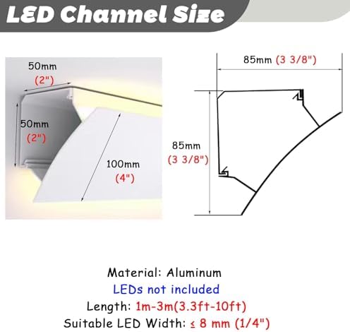 Crown Moulding LED Light Diffuser for Indirect Lighting - Baseboard, Wall Corner, Ceiling - Flexible Profile for Bedroom/Theater - Available in 1m, 2m, 3m (6ft)