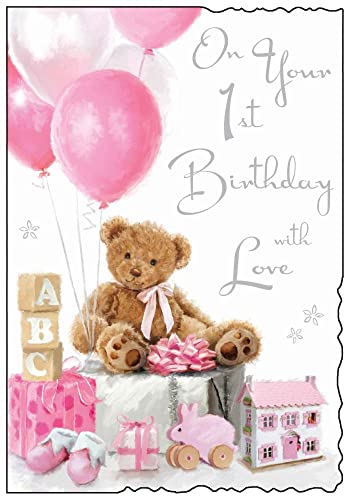 Biglietto d'auguri per 1° compleanno, colore rosa