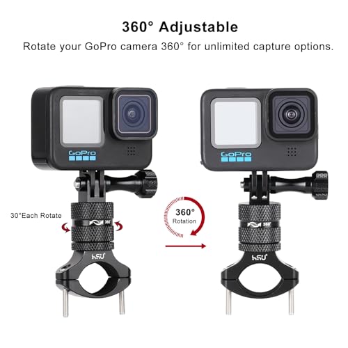 HSU Handlebar Mount for GoPro, 360 Degree Bike Mount Aluminum Alloy for Hero 11/10/9/8/7/6/5/4/3 and Other Action Cameras (Black) - Image 4