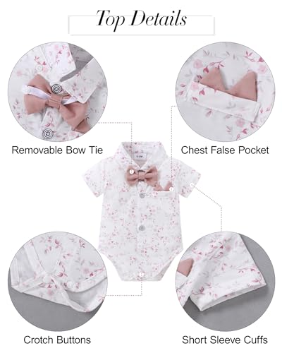 Image of YALLET Baby Boy Clothes Suit Newborn Infant Gentleman Outfits, Formal Dress Shirt+ Bowtie+ Suspender Pants Wedding Party Set