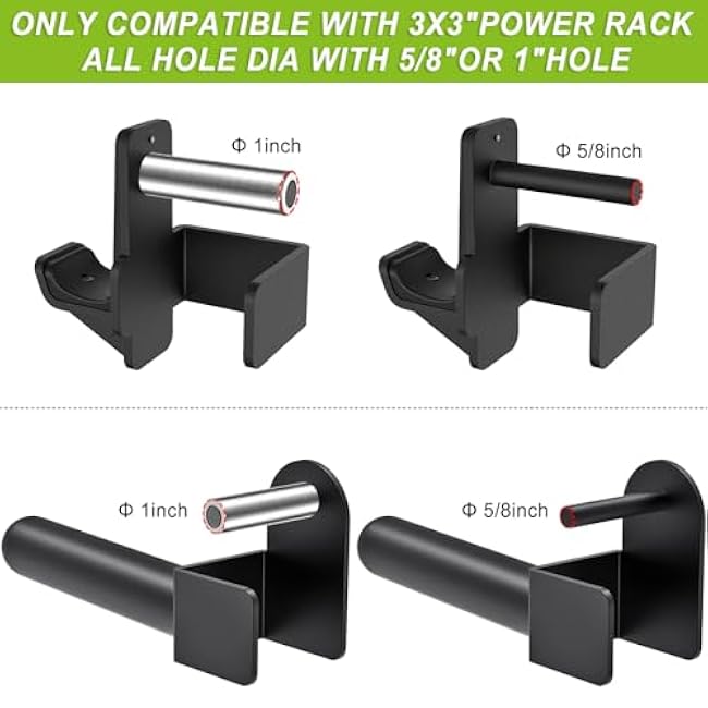 Kipika J-Hooks and Weight Plate Holder Set for 2 x 2 and 3 x 3 Power Rack - Squat Rack Attachments for Strength Training and Weight Storage - Fit Standard 1-inch and Olympic 2-inch weight plates