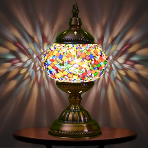 Turquie exotique mosaïque lampe de table avec style marocain fait à la main verre décoratif lampe rétro ombre avec USB éclairage de bureau décoratif lit...