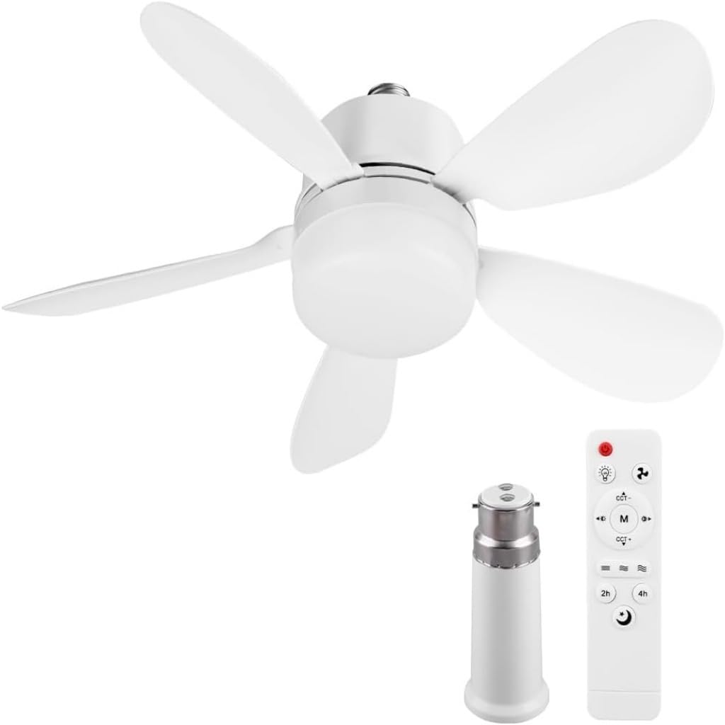 AOBUJDUB Ceiling Fan Light, E26/E27 LED Ceiling Fans with Lights & Remote Control, 3 Colors Dimmable 3000K-6500K, 42cm/52cm Light Bulb Fan(42cm 30w+B22)
