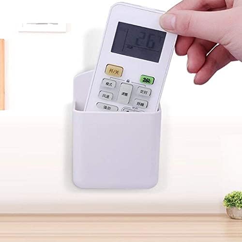 Pack of 4 White Remote Holders Remote Control Holder Wall Mount Media Storage Box for Home Office Bedroom Parlor Self Adhesive Atorage Box