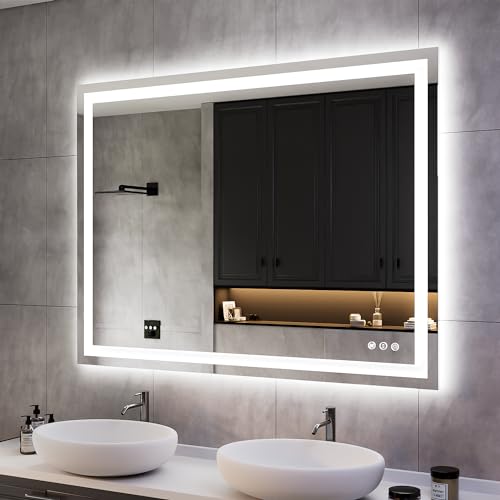 ISKM LED Mirror for Bathroom Lighted Vanity Mirror for Wall Front Lights + Backlit LED Bathroom Mirror Anti-Fog Tempered Glass ETL Listed (Front and Backlit, 48'' x 36'')