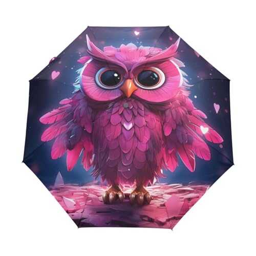 KAAVIYO Pink Starlight Owl Umbrella Windproof Automatic Foldable Umbrells Auto Open Close for Men Women Kids