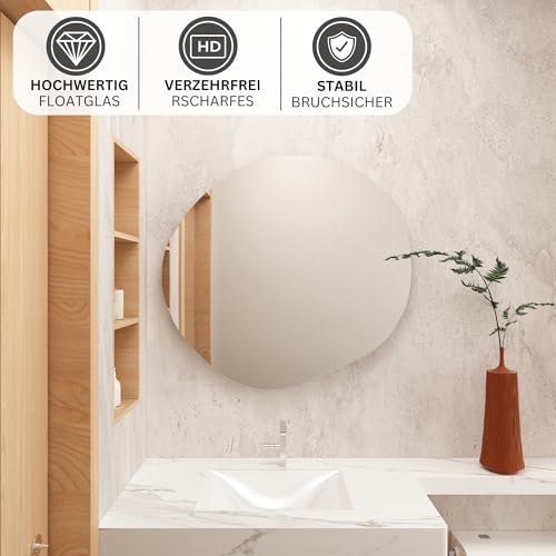 Albatros Designerspiegel Asymmetrisch 66 x 63 cm – Wandspiegel oder Türspiegel, Moderne organische Form – Spiegel Oval und Groß – Asymmetrischer Spiegel unförmig und Rahmenlos, Mirror Wall – Bild 3