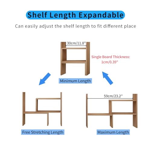 Image of Desktop Shelf Organizer, Adjustable Wood Office Storage Rack, Counter Display Small Bookshelf for Home /Office /School(Light Walnut)