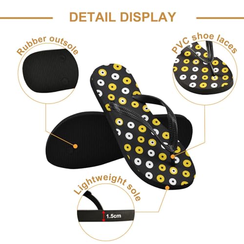 Flip Flop Sandals Yellow White Circle Print for Women Men Beach Outdoor XS3