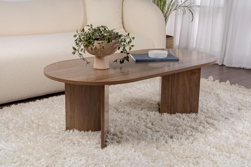 Hanah Home Elegante tavolo da caffè in noce, 119 cm x 60 cm x 39,8 cm, 100% melamina, spessore 18 mm, perfetto per ambienti moderni e spazi