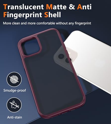 Image of FNTCASE for iPhone 12 Case: for iPhone 12 Pro Translucent Matte Back Cover, Metal Button, Shockproof Military Grade Drop Protection- Rugged Durable Protective Bumper (Red)