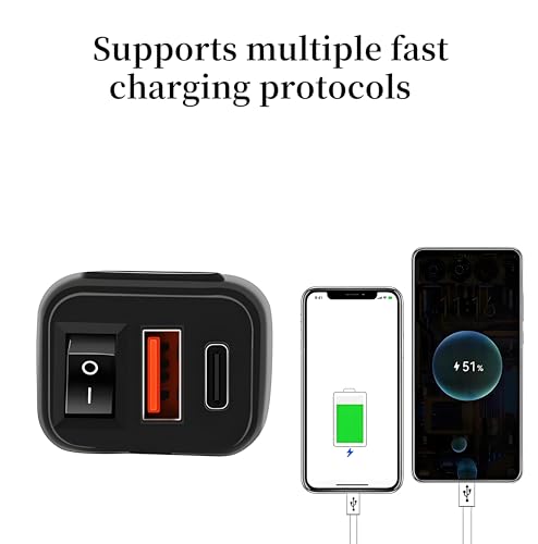 Cargador moto USB-C dual QC 3.0 con pantalla digital y acabados premium azul 3
