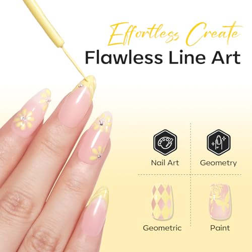Image of modelones Butter Yellow French Tip Liner Gel Polish 15ml Fine Brush | Pastel Color Nail Art Gel Paint Swirl Fine Line Design Beginner Friendly Long Lasting Soak Off U V Cure DIY Salon Manicure