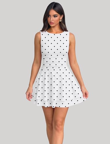 Image of IWD Women's Boat Neck Sleeveless Mini Dress Ruched Waist Flowy Tiered Ruffle Hem A Line Party Short Dresses