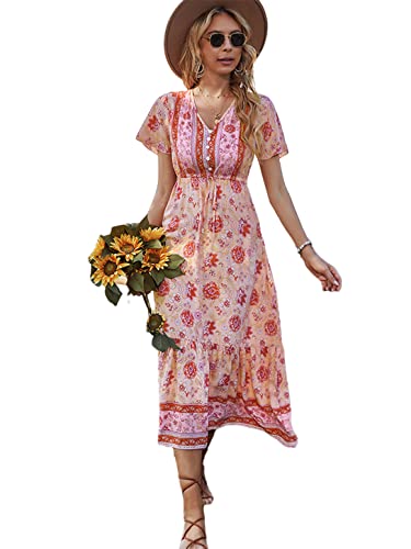 Robe bohème pour femme rose S pour sublimer la silhouette et masquer les imperfections
