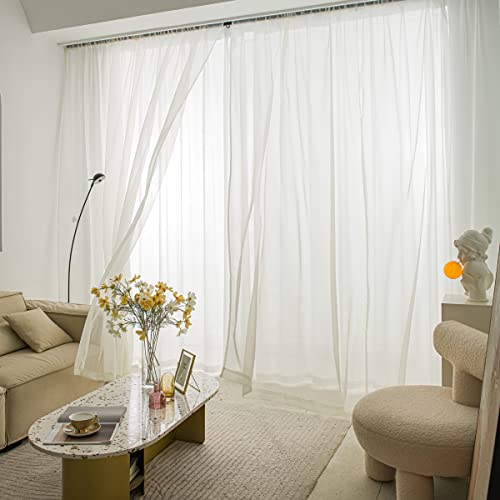 MOONVAN Windows Semi Beige Sheer Curtains 50 Inches Length 52 Inches Width 2 Panels Set Translucent Sheer Curtain Basic Rod Pocket for Bedroom Children Living Room Yard Kitchen