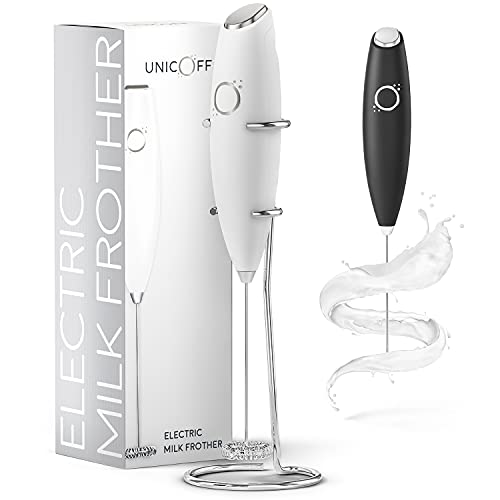 Milk Frother White - Cappuccino Maker Latte Maker - Drink Mixer - Handheld Foam Maker - Bonus Recipes and Instruction Included - Almond Coconut Milk Frother