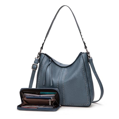 Montana West Bolsa e carteira, conjunto de 2 peças, bolsa tiracolo Hobo para mulheres, bolsas de ombro com alça ajustável, Jeans