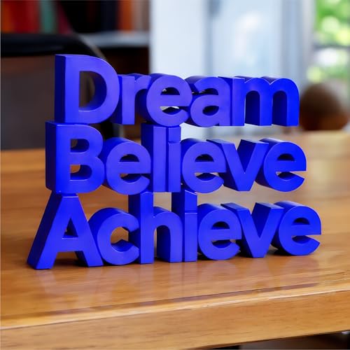 Image of Mad Masters Dream Believe Achieve Motivational Desk Decor - Aesthetic Table, Shelf & Wall Showpiece for Home Office, Business. Vastu Friendly Gifting, Royal Blue (8x5.5x1 Inch)