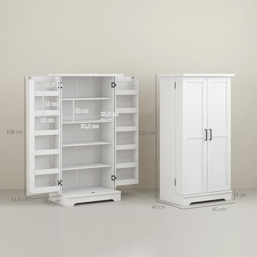 HOMCOM Credenza da cucina, mobile da cucina, armadio per porcellane, 5 livelli, con ante e ripiani regolabili, 60 x 40 x 120 cm, venatura del legno, crema - immagine 4